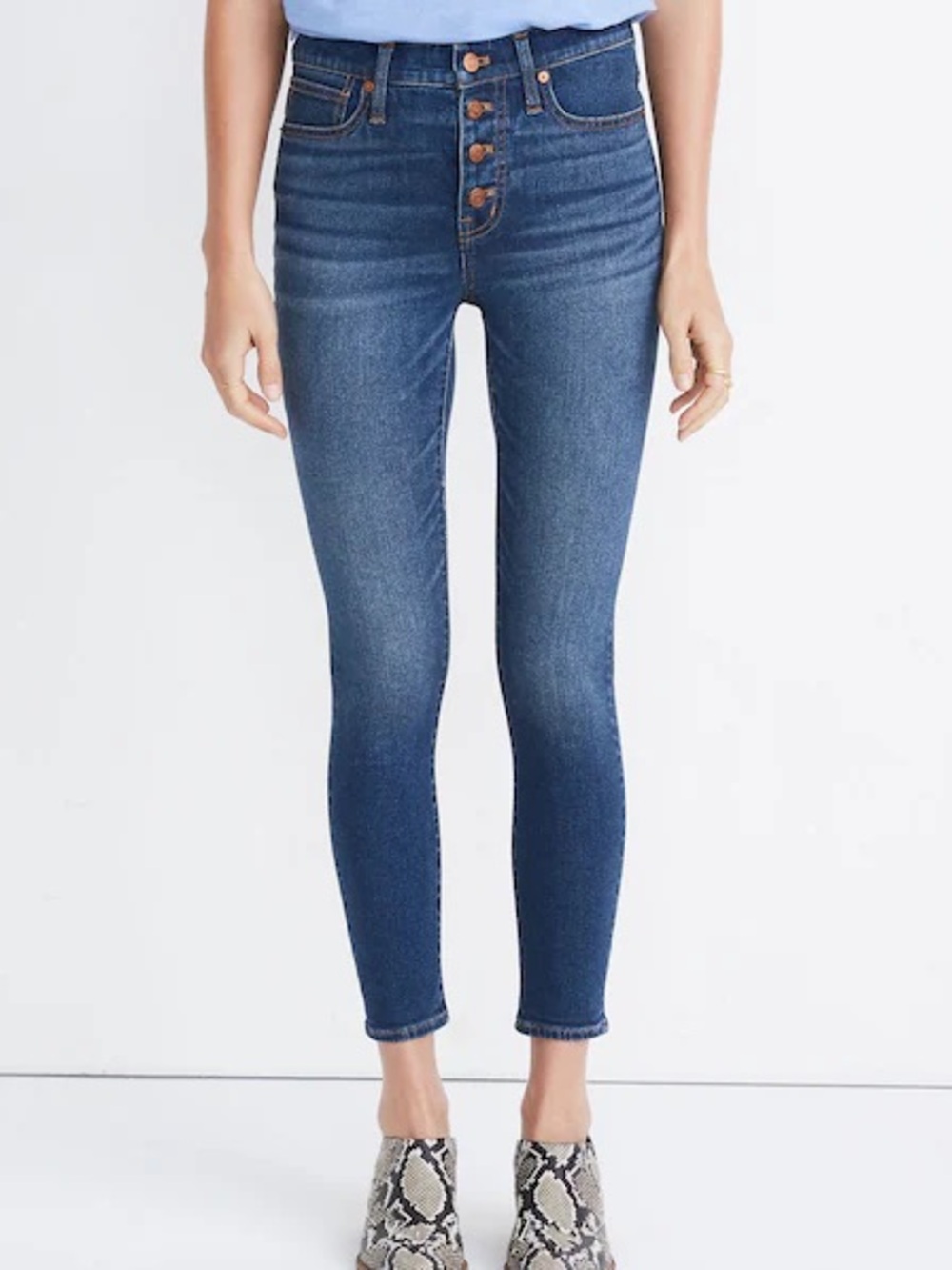 Madewell 9” Mid-Rise Skinny Crop Button Front Dewey Wash Jeans size 28